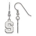 Sterling Silver Rhodium-plated LogoArt Michigan State University Letter S Small Dangle Wire Earrings