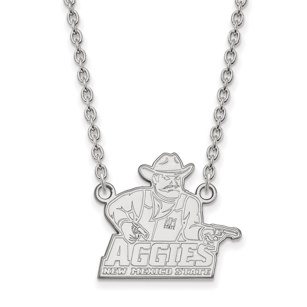 14k White Gold LogoArt New Mexico State University Aggies Large Pendant 18 inch Necklace