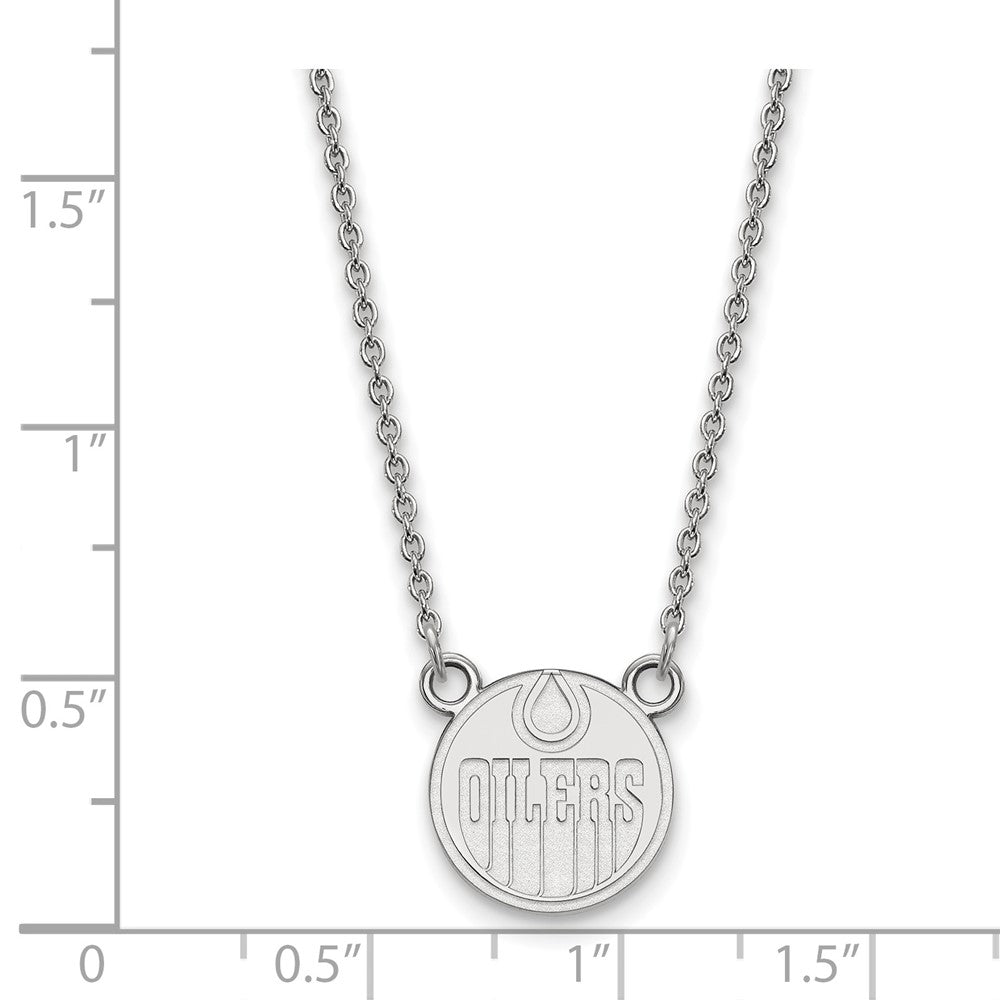 Sterling Silver Rhodium-plated NHL LogoArt Edmonton Oilers Small Pendant 18 inch Necklace