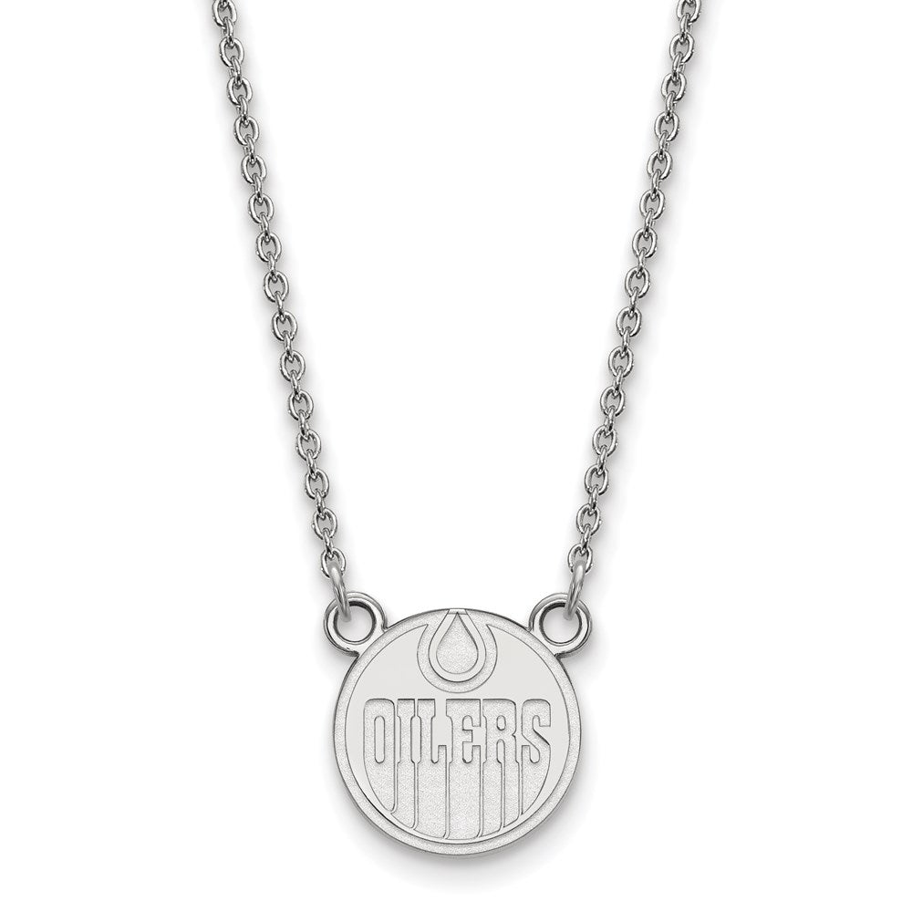 14k White Gold NHL LogoArt Edmonton Oilers Small Pendant 18 inch Necklace