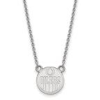 Sterling Silver Rhodium-plated NHL LogoArt Edmonton Oilers Small Pendant 18 inch Necklace