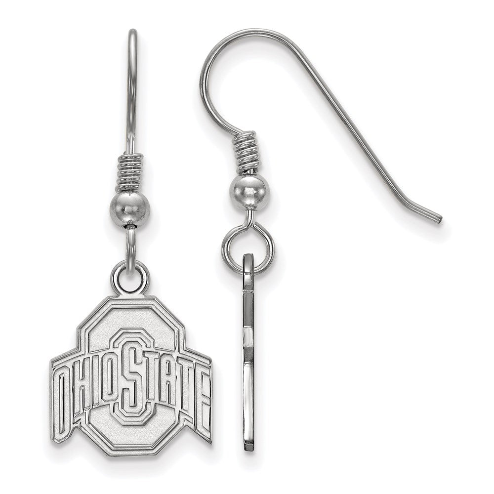 Sterling Silver Rhodium-plated LogoArt The Ohio State University Small Dangle Wire Earrings