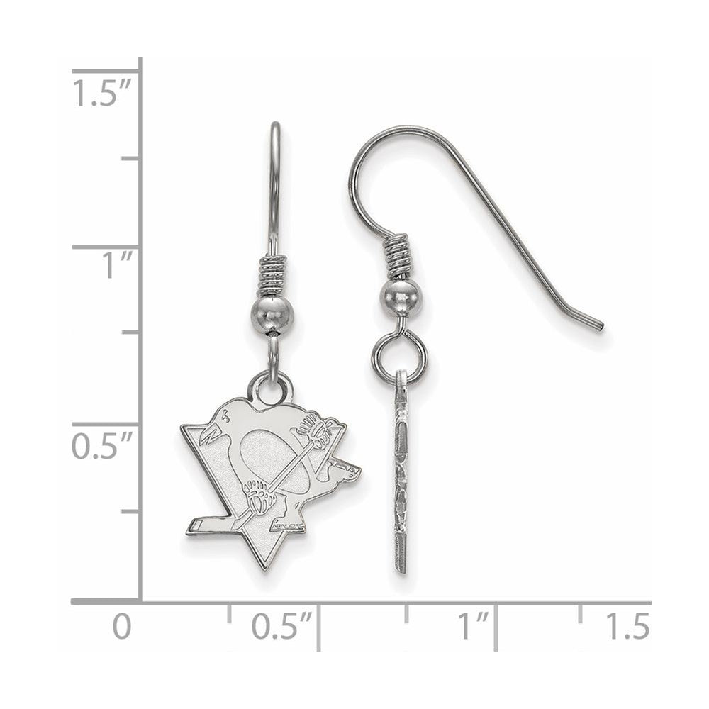 Sterling Silver Rhodium-plated NHL LogoArt Pittsburgh Penguins Small Dangle Wire Earrings