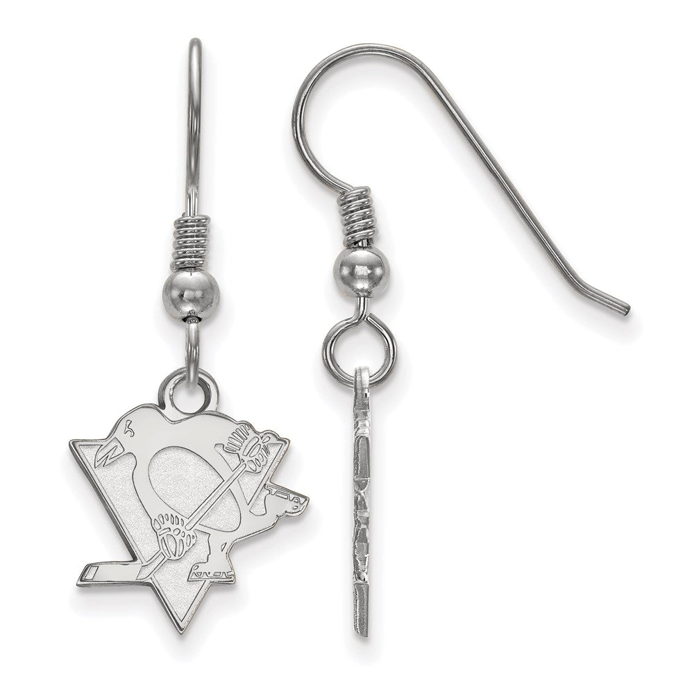 Sterling Silver Rhodium-plated NHL LogoArt Pittsburgh Penguins Small Dangle Wire Earrings