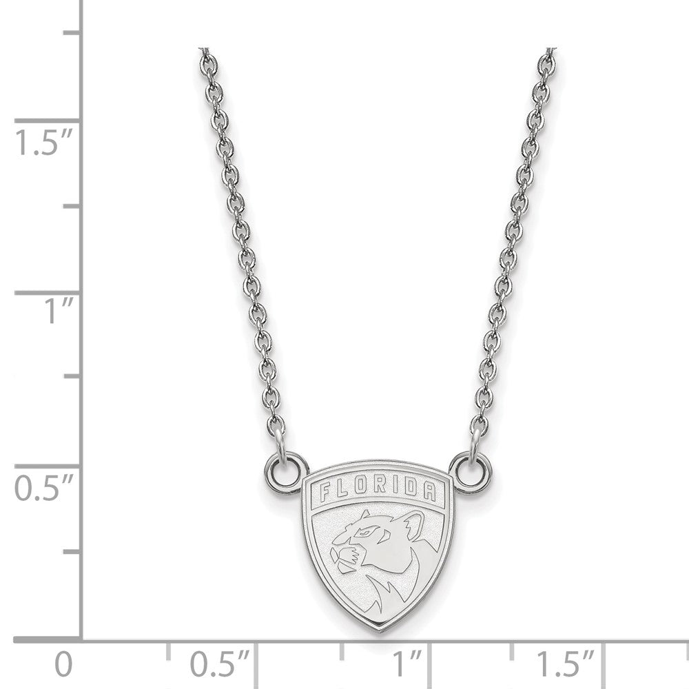 10k White Gold NHL LogoArt Florida Panthers Small Pendant 18 inch Necklace