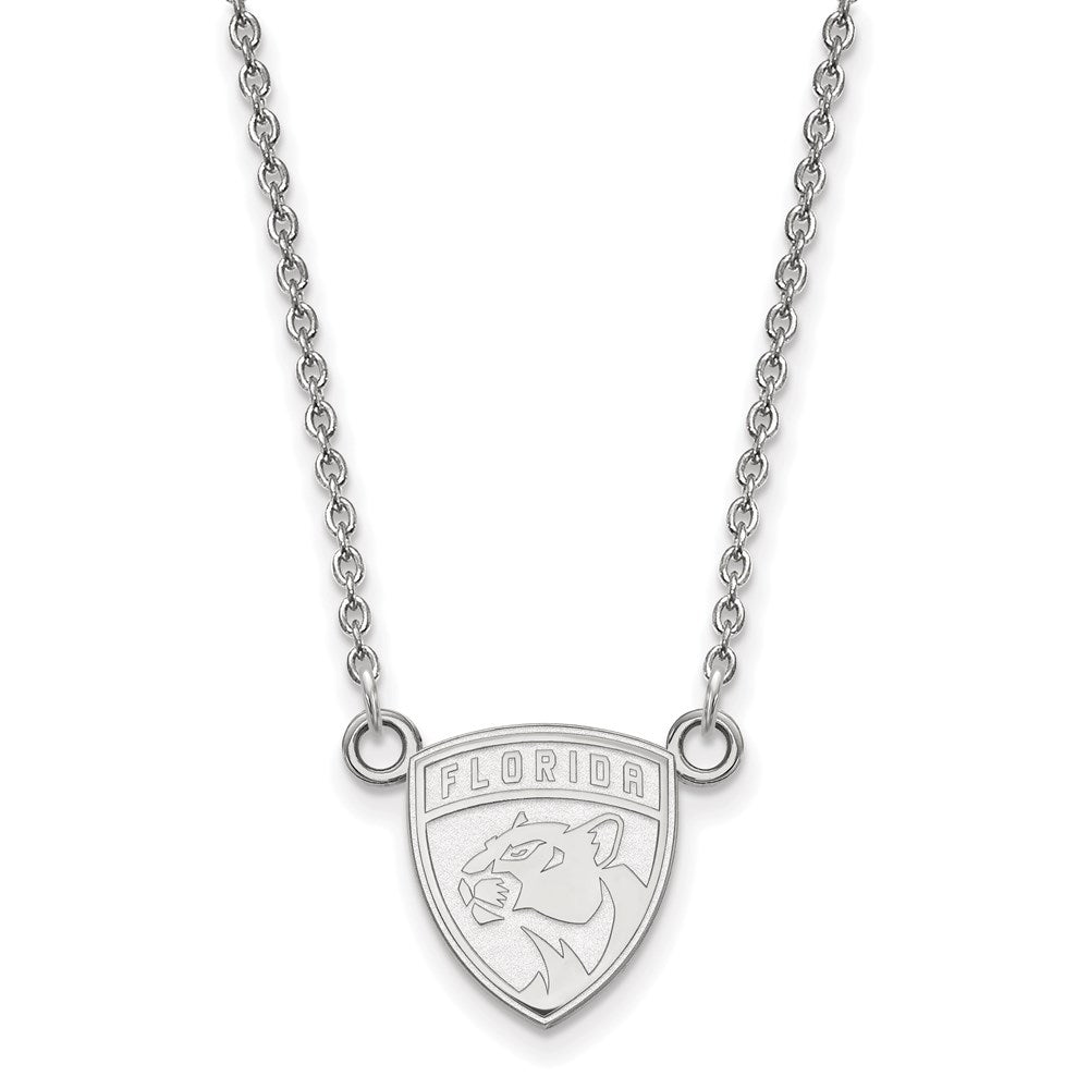 10k White Gold NHL LogoArt Florida Panthers Small Pendant 18 inch Necklace