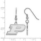 Sterling Silver Rhodium-plated LogoArt Purdue University Letter P Small Dangle Wire Earrings