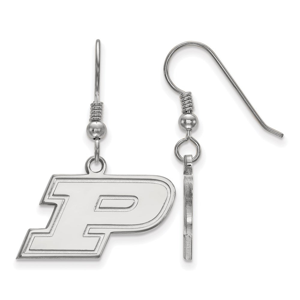 Sterling Silver Rhodium-plated LogoArt Purdue University Letter P Small Dangle Wire Earrings