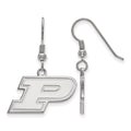 Sterling Silver Rhodium-plated LogoArt Purdue University Letter P Small Dangle Wire Earrings