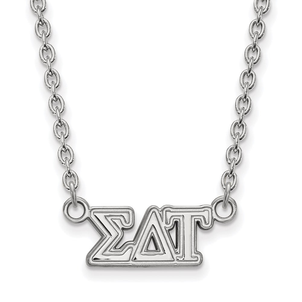 Sterling Silver Rhodium-plated LogoArt Sigma Delta Tau Sorority Greek Letters Medium Pendant 18 inch Necklace