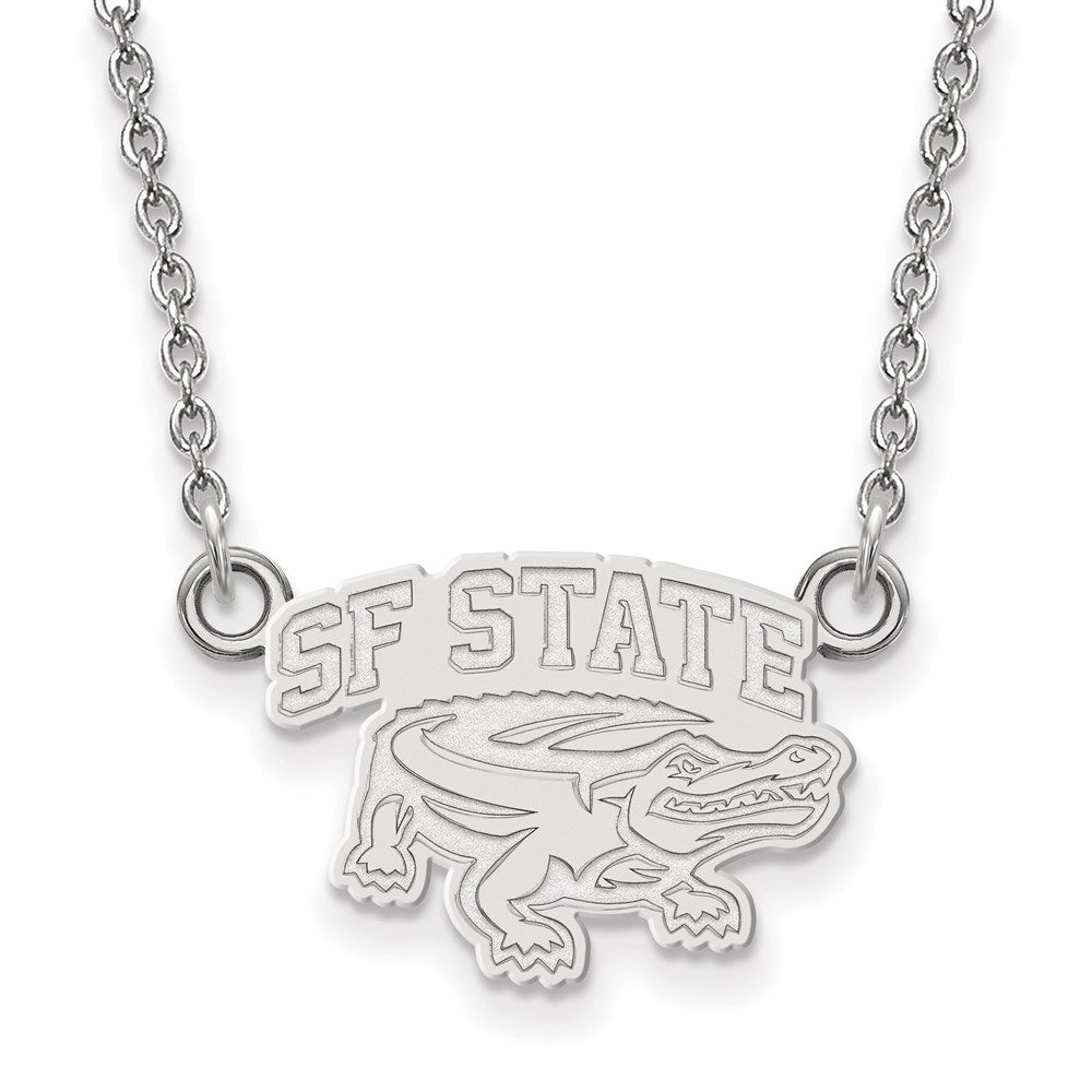 Sterling Silver Rhodium-plated LogoArt San Francisco State University Small Pendant 18 inch Necklace