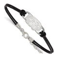 Sterling Silver Rhodium-plated LogoArt Saint Joseph's University Hawks Small Center Black Leather 7 inch Bracelet with Extender