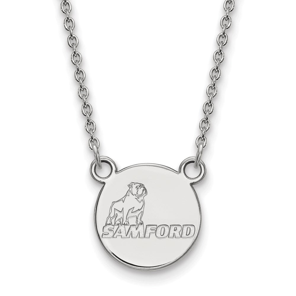 10k White Gold LogoArt Samford University Small Disc Pendant 18 inch Necklace