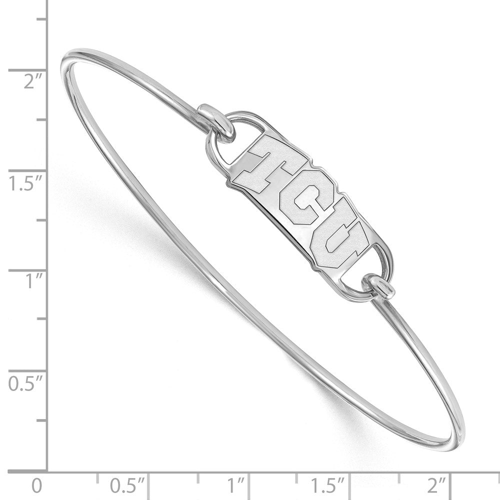 Sterling Silver Rhodium-plated LogoArt Texas Christian University T-C-U Small Center 7 inch Wire Bangle