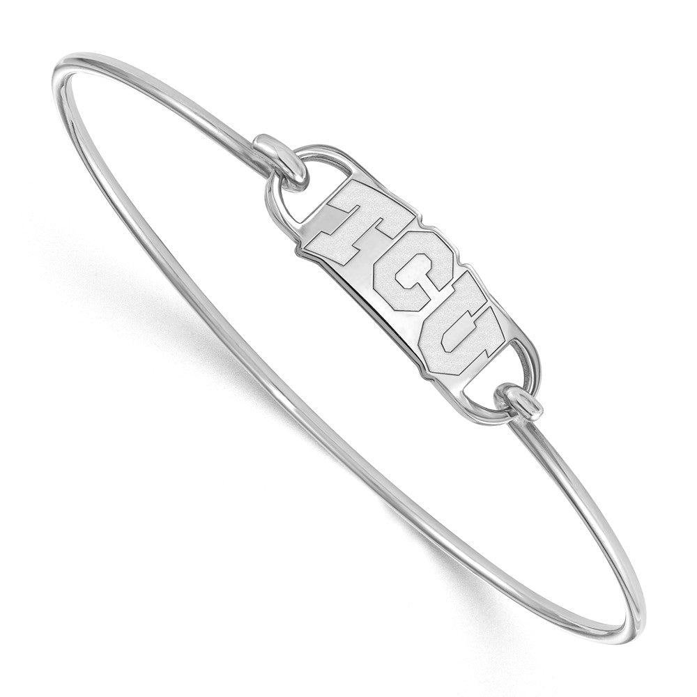 Sterling Silver Rhodium-plated LogoArt Texas Christian University T-C-U Small Center 7 inch Wire Bangle