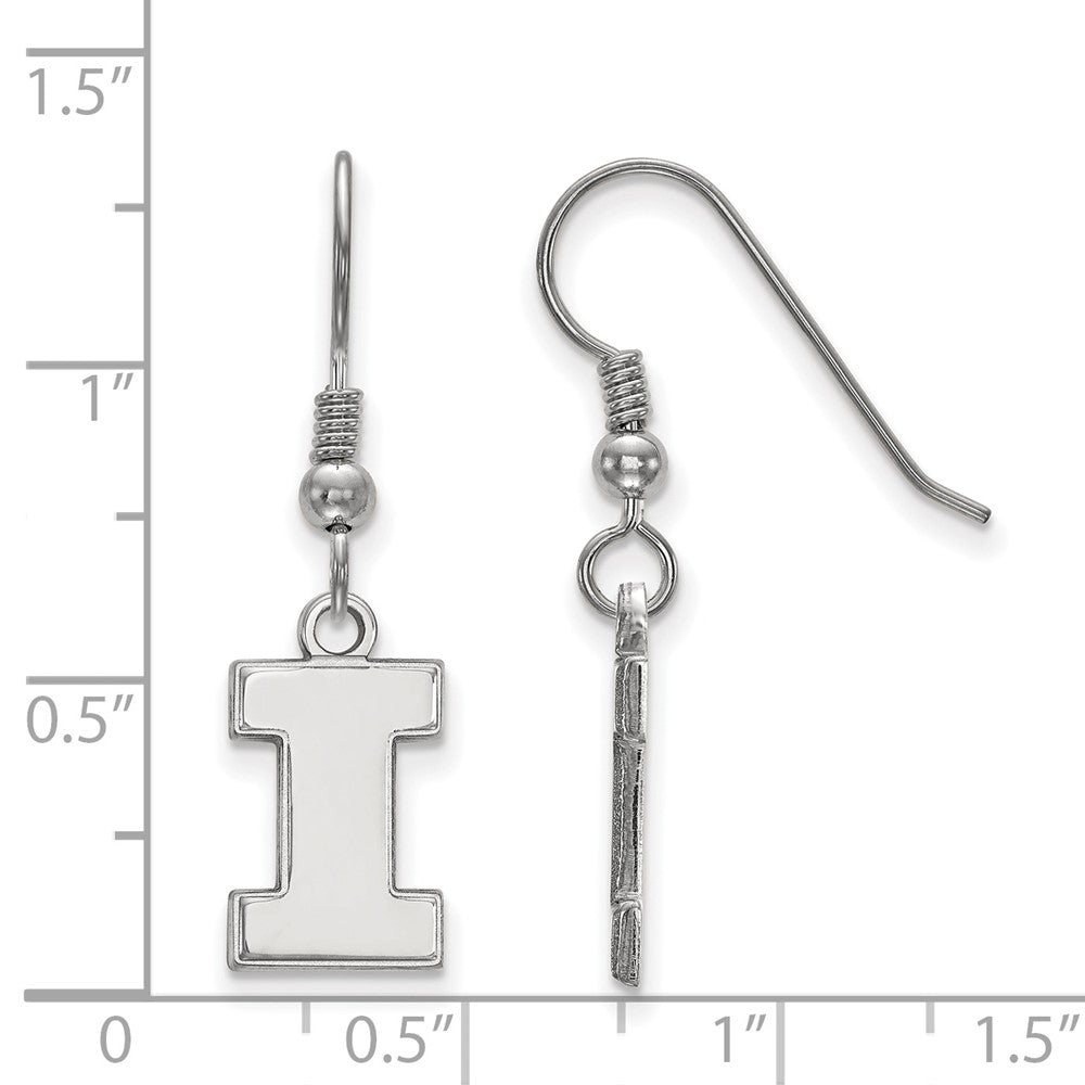 Sterling Silver Rhodium-plated LogoArt University of Illinois Letter I Small Dangle Wire Earrings