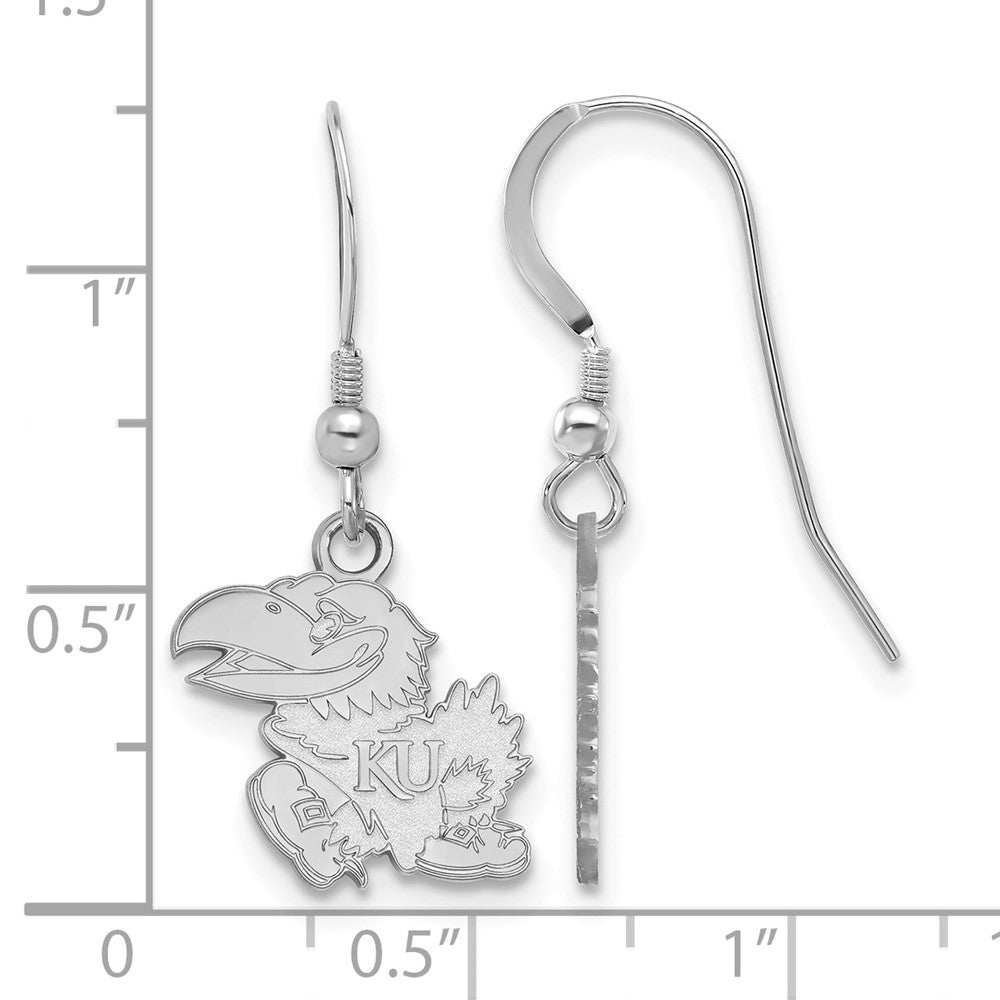 Sterling Silver Rhodium-plated LogoArt University of Kansas Jayhawk Small Dangle Wire Earrings