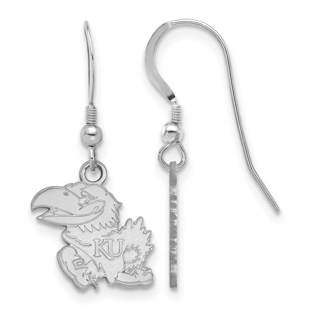 Sterling Silver Rhodium-plated LogoArt University of Kansas Jayhawk Small Dangle Wire Earrings