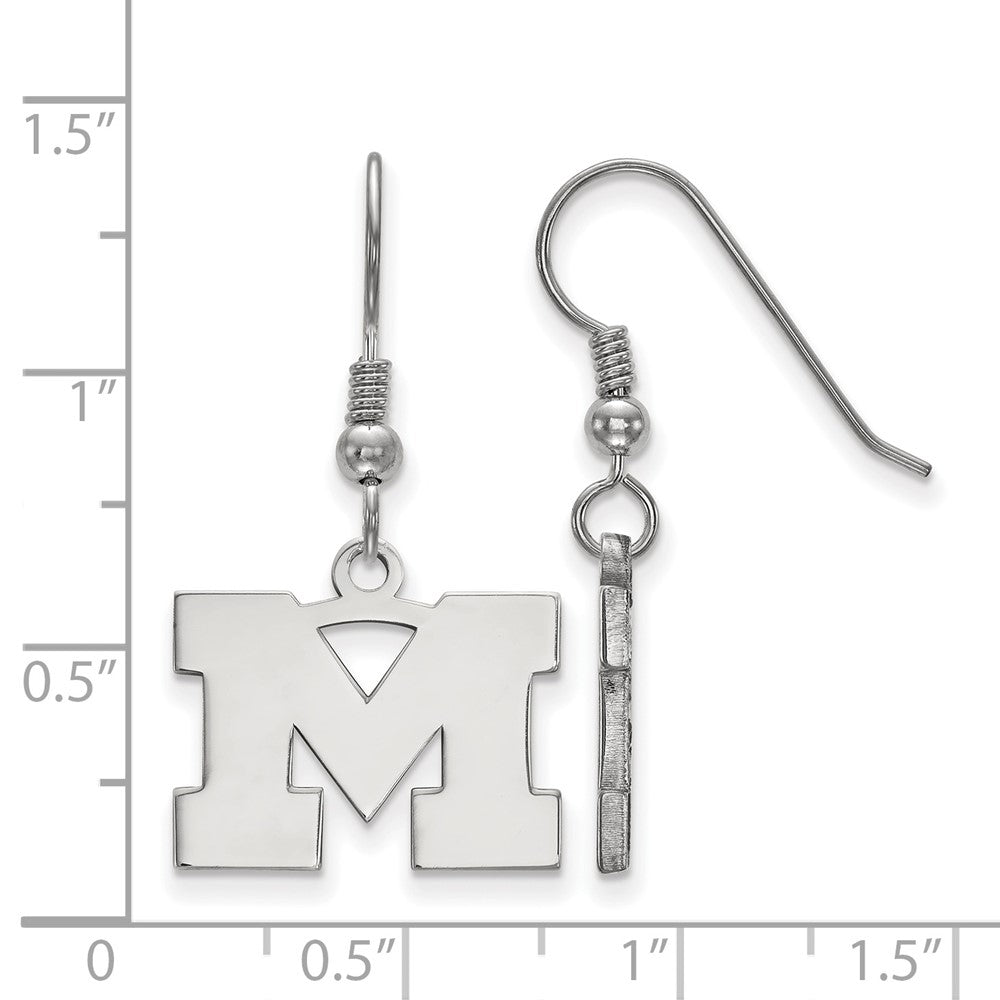 Sterling Silver Rhodium-plated LogoArt University of Michigan Letter M Small Dangle Wire Earrings