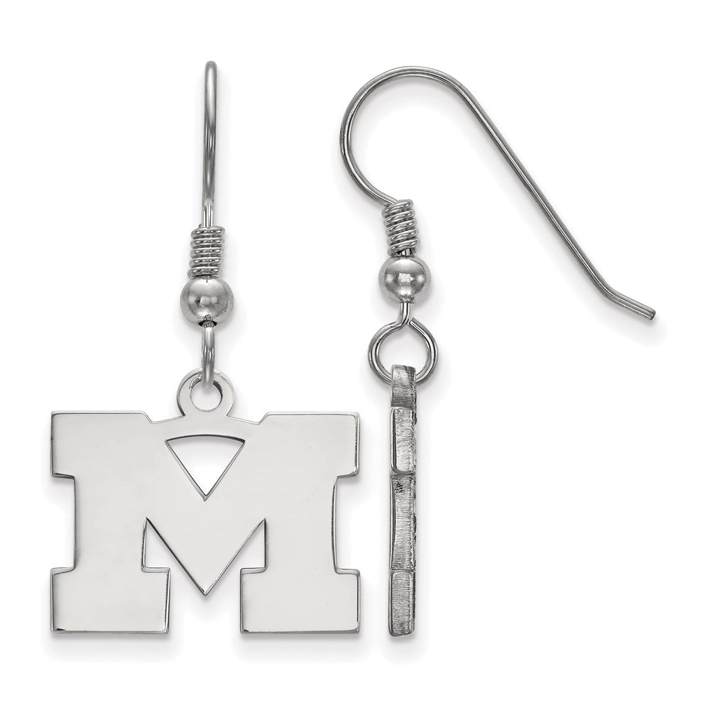 Sterling Silver Rhodium-plated LogoArt University of Michigan Letter M Small Dangle Wire Earrings