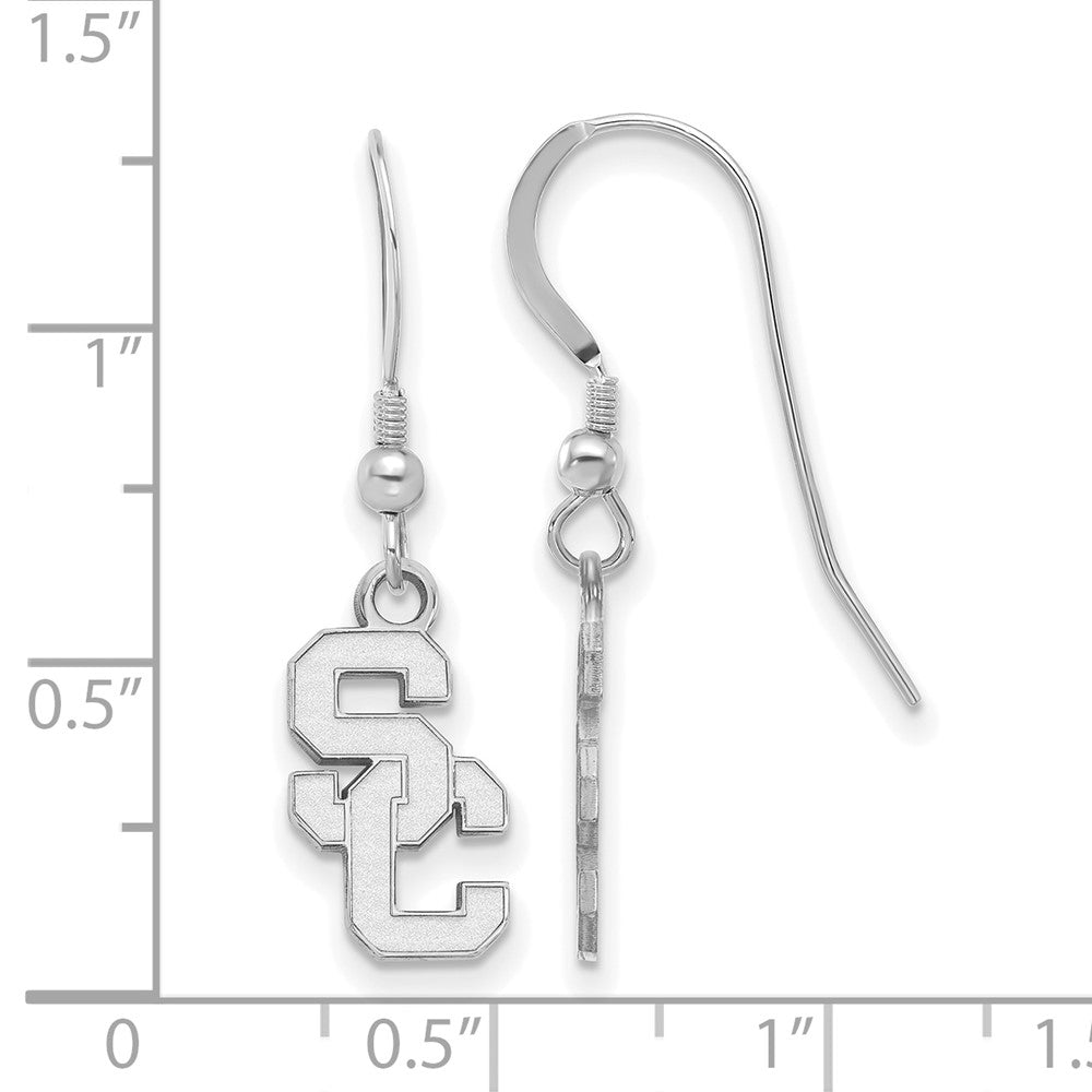 Sterling Silver Rhodium-plated University of Southern California S-C Small Dangle Wire Earrings
