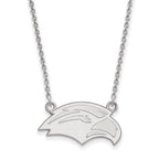 Sterling Silver Rhodium-plated LogoArt University of Southern Mississippi Eagle Small Pendant 18 inch Necklace