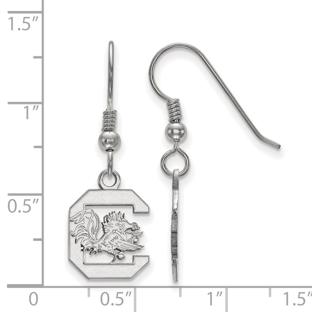 Sterling Silver Rhodium-plated LogoArt University of South Carolina Small Dangle Wire Earrings