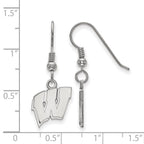 Sterling Silver Rhodium-plated LogoArt University of Wisconsin Letter W Small Dangle Wire Earrings