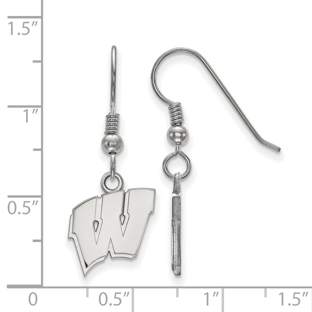 Sterling Silver Rhodium-plated LogoArt University of Wisconsin Letter W Small Dangle Wire Earrings