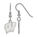 Sterling Silver Rhodium-plated LogoArt University of Wisconsin Letter W Small Dangle Wire Earrings