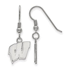 Sterling Silver Rhodium-plated LogoArt University of Wisconsin Letter W Small Dangle Wire Earrings
