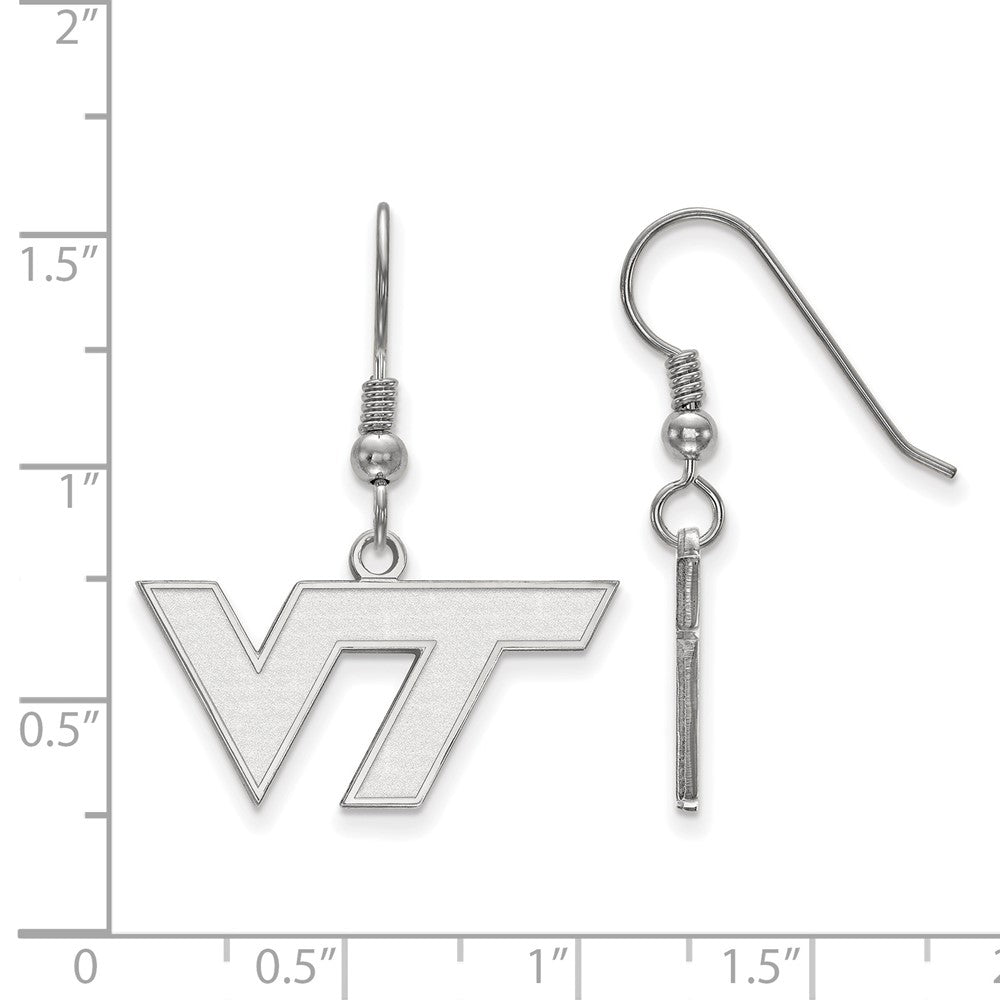 Sterling Silver Rhodium-plated LogoArt Virginia Tech V-T Small Dangle Wire Earrings