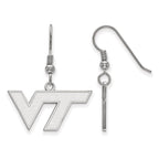 Sterling Silver Rhodium-plated LogoArt Virginia Tech V-T Small Dangle Wire Earrings