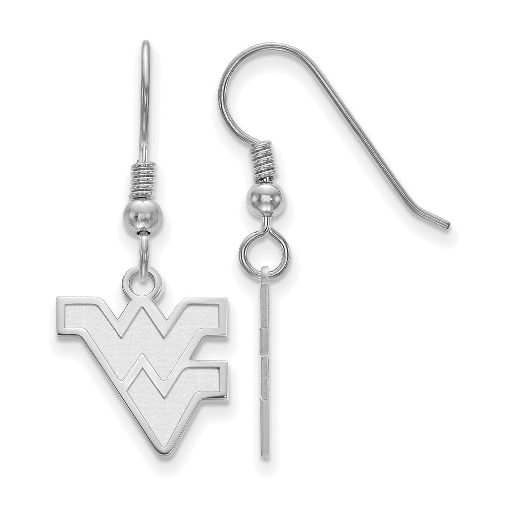 Sterling Silver Rhodium-plated LogoArt West Virginia University W-V Small Dangle Wire Earrings