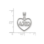 Sterling Silver Rhodium-plated LogoArt Alpha Chi Omega Sorority Greek Letters Heart Pendant