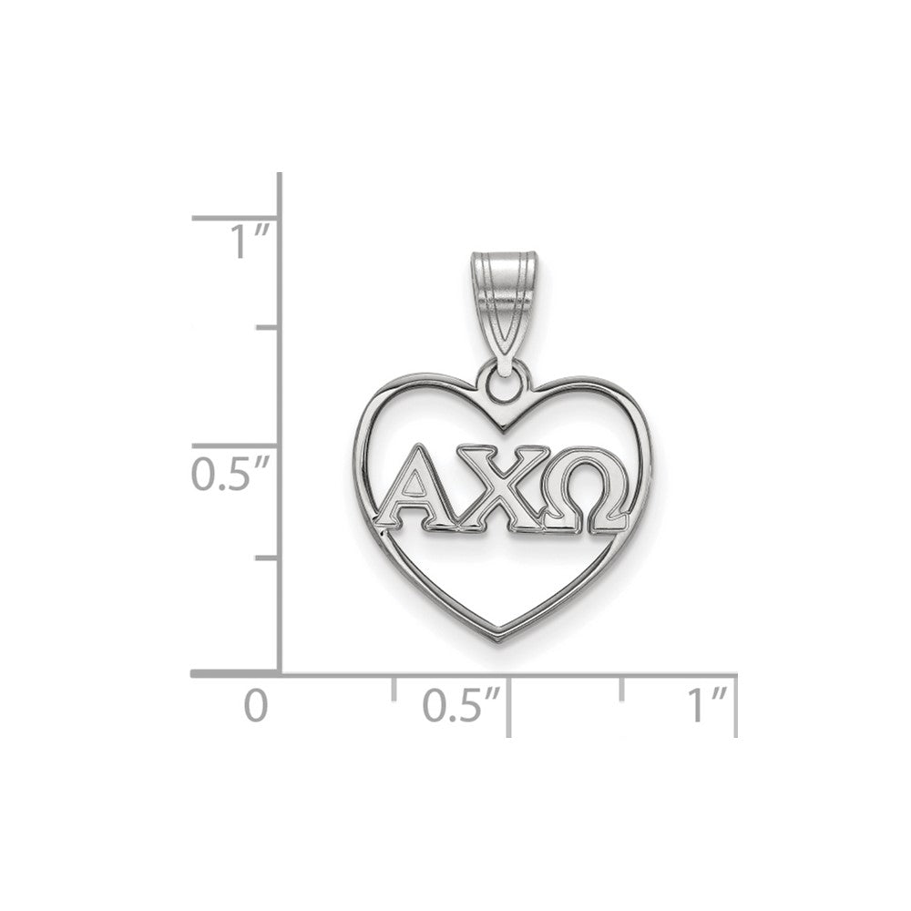 Sterling Silver Rhodium-plated LogoArt Alpha Chi Omega Sorority Greek Letters Heart Pendant