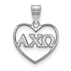 Sterling Silver Rhodium-plated LogoArt Alpha Chi Omega Sorority Greek Letters Heart Pendant