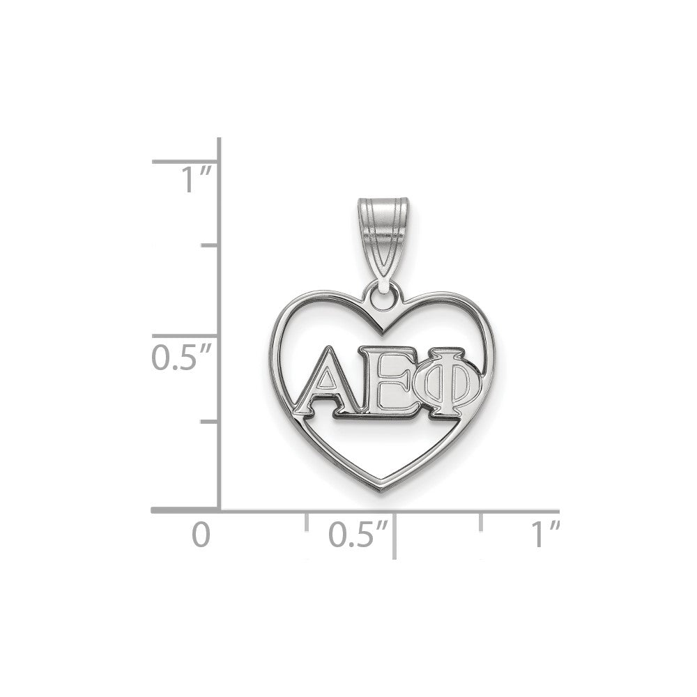 Sterling Silver Rhodium-plated LogoArt Alpha Epsilon Phi Sorority Greek Letters Heart Pendant