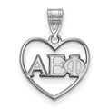 Sterling Silver Rhodium-plated LogoArt Alpha Epsilon Phi Sorority Greek Letters Heart Pendant