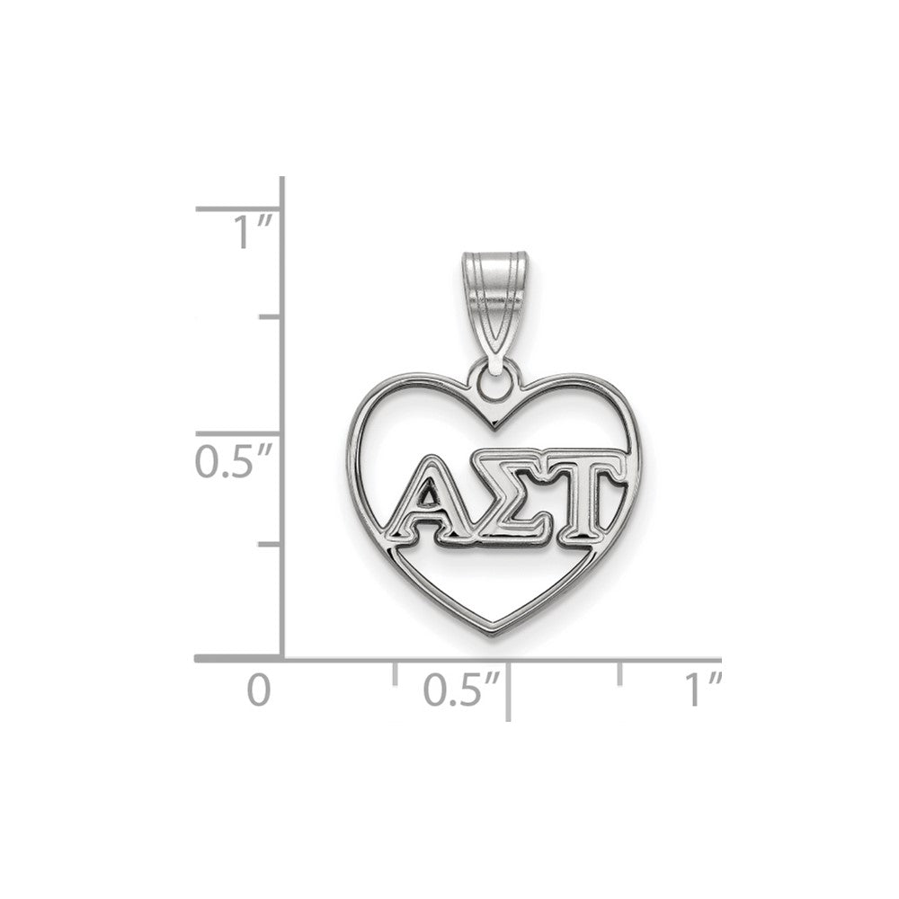 Sterling Silver Rhodium-plated LogoArt Alpha Sigma Tau Sorority Greek Letters Heart Pendant