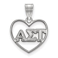 Sterling Silver Rhodium-plated LogoArt Alpha Sigma Tau Sorority Greek Letters Heart Pendant