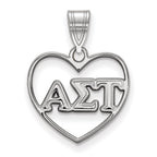 Sterling Silver Rhodium-plated LogoArt Alpha Sigma Tau Sorority Greek Letters Heart Pendant