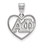 Sterling Silver Rhodium-plated LogoArt Alpha Phi Sorority Greek Letters Heart Pendant