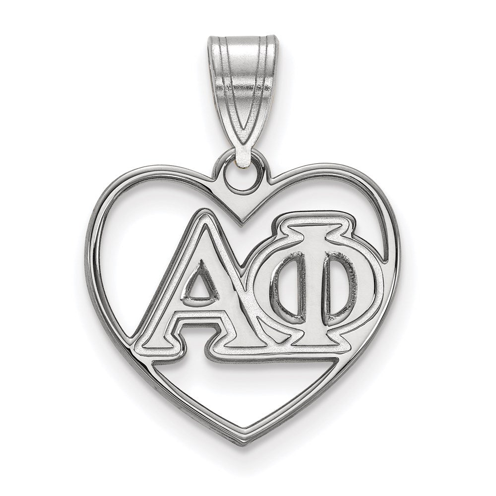 Sterling Silver Rhodium-plated LogoArt Alpha Phi Sorority Greek Letters Heart Pendant