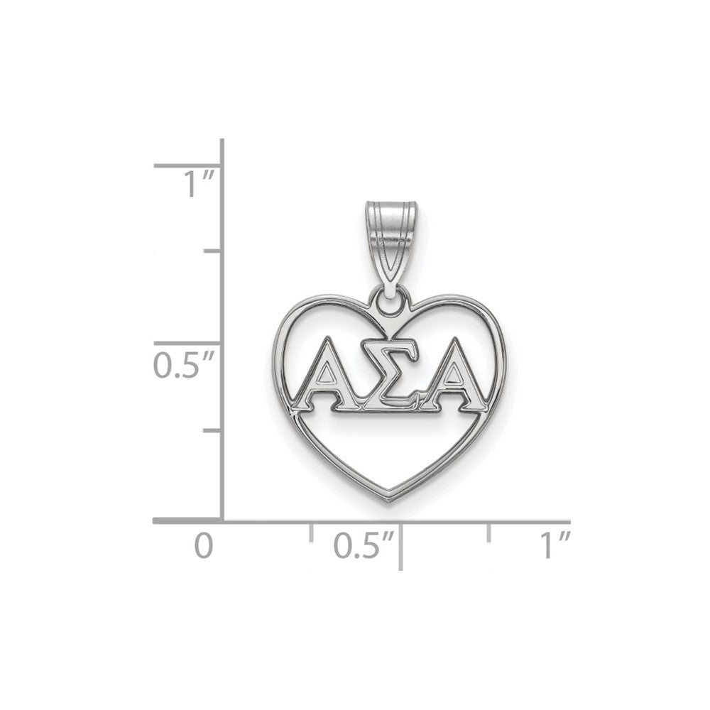 Sterling Silver Rhodium-plated LogoArt Alpha Sigma Alpha Sorority Greek Letters Heart Pendant