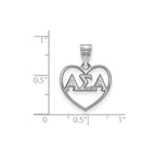 Sterling Silver Rhodium-plated LogoArt Alpha Sigma Alpha Sorority Greek Letters Heart Pendant