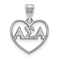 Sterling Silver Rhodium-plated LogoArt Alpha Sigma Alpha Sorority Greek Letters Heart Pendant