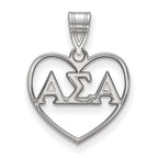 Sterling Silver Rhodium-plated LogoArt Alpha Sigma Alpha Sorority Greek Letters Heart Pendant