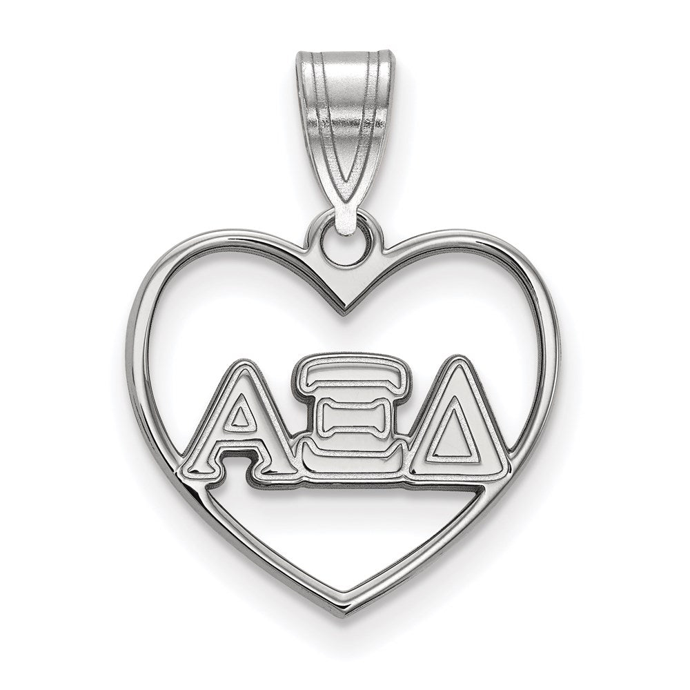 Sterling Silver Rhodium-plated LogoArt Alpha Xi Delta Sorority Greek Letters Heart Pendant