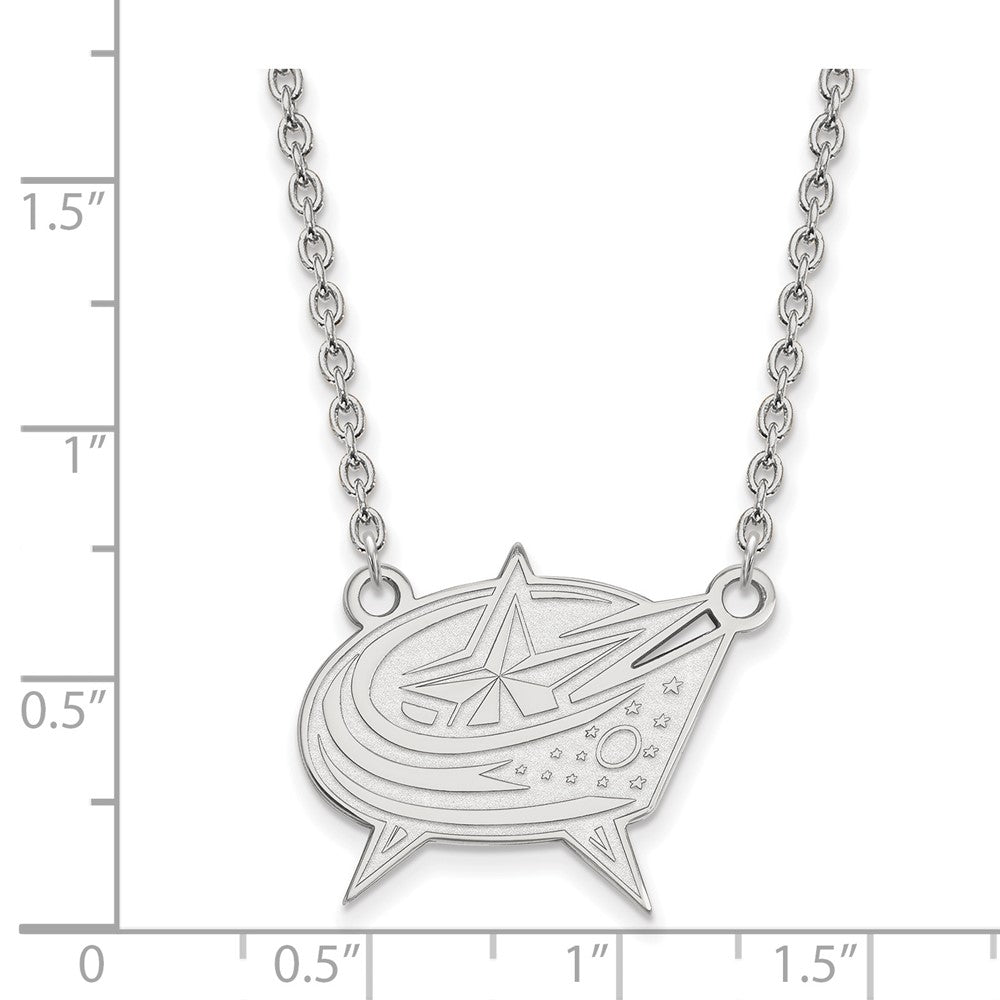Sterling Silver Rhodium-plated NHL LogoArt Columbus Blue Jackets Large Pendant 18 inch Necklace